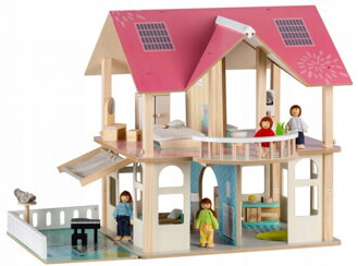 Eco Toys Moderný Drevený Domček Pre Bábiky s nábytkom a bábikami