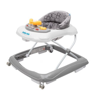 Baby Mix Detské chodítko s volantom a silikónovými kolieskami tmavo sivý