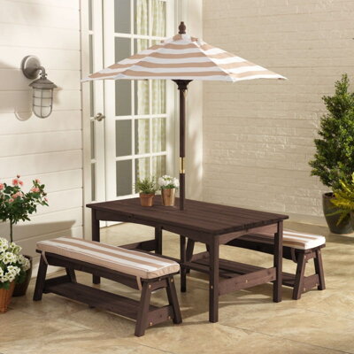 KidKraft záhradný stôl s lavicami a slnečníkom béžový