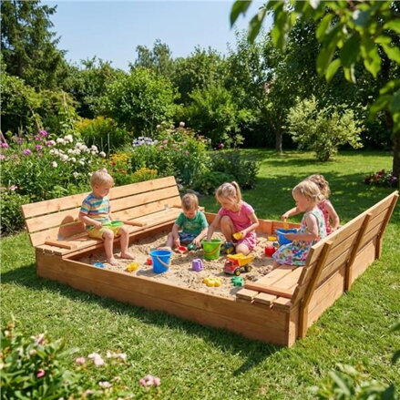 Detské drevené pieskovisko s poklopom a lavičkami Baby Mix 180x180 cm