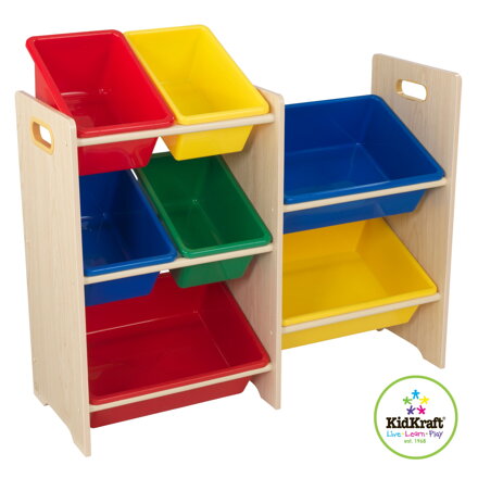 KidKraft Regál, polička so 7 úložnými boxmi  Natural