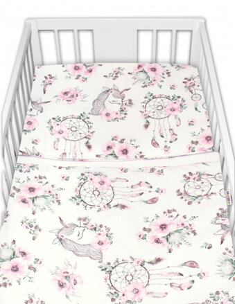 Baby Nellys 2-dielne bavlnené obliečky, Sny Jednorožca, biela/ružová 120x90