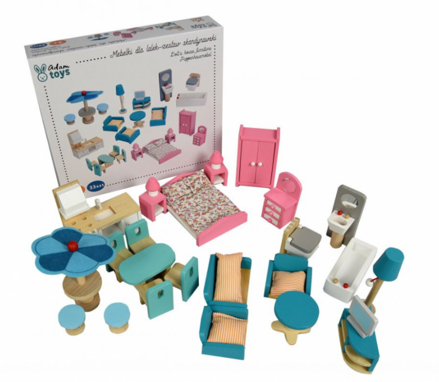Adam Toys Drevený škandinávsky nábytok pre bábiky, pastelové farby
