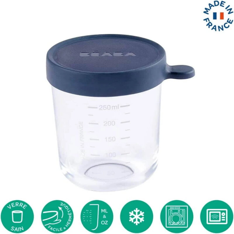 Beaba Téglik na jedlo sklenený 250ml tmavo modrý