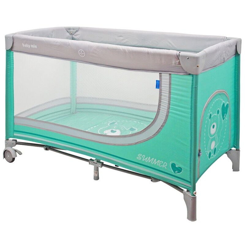 Baby Mix Detská cestovná postieľka Medvedík mint Baby Mix Detská cestovná postieľka Medvedík mint