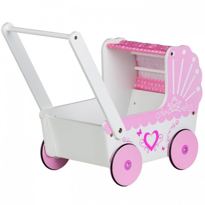 Eco toys Drevený kočík pre bábiky SRDIEČKO - ružový Eco toys Drevený kočík pre bábiky SRDIEČKO - ružový
