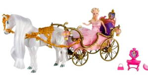 Kráľovský koč s chodiacim koníkom a bábikou