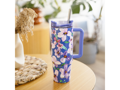 Quokka Nerezový termohrnek s brčkem Stream Flower Dusk 950 ml