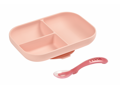 Beaba Tanier silikónový delený s prísavkou + lyžička Pink