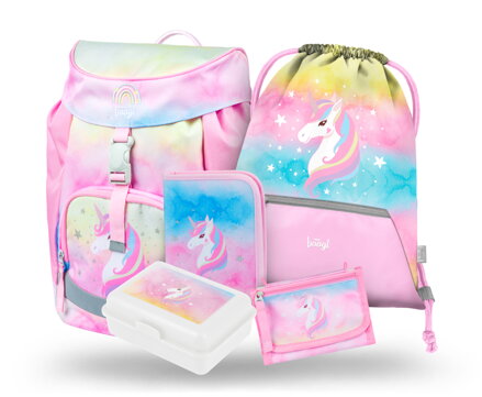 BAAGL SET 5 Airy Rainbow unicorn: batoh, peračník, vrecko, peňaženka, box na desiatu