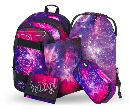 BAAGL SADA 5 Skate Galaxy: batoh, peračník, vrecko, dosky, peňaženka