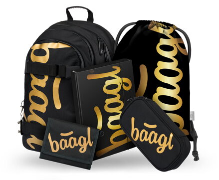 BAAGL SADA 5 Skate Gold: batoh, peračník, vrecko, dosky, peňaženka