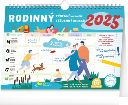 Týždenný rodinný plánovací kalendár s háčikom CZ/SK 2025, 30 × 21 cm