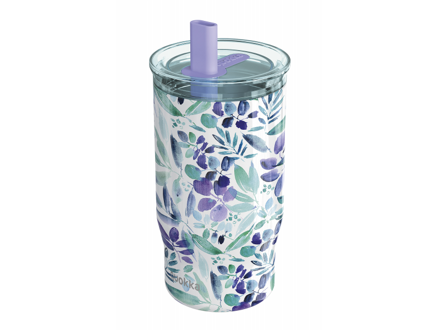 Quokka Nerezový termohrnček so slamkou Mist Violet Blooms 720 ml