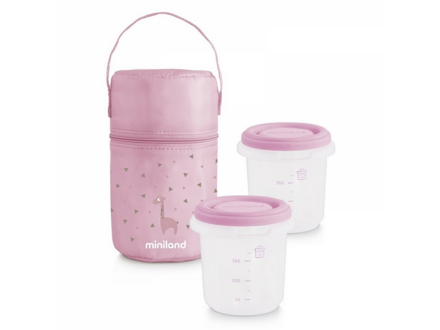 Miniland Termoizolační pouzdro + kelímky na jídlo Pink 2ks