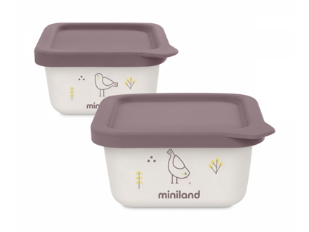 Miniland Misky na jedlo hermetické Natur vtáčik 2 ks