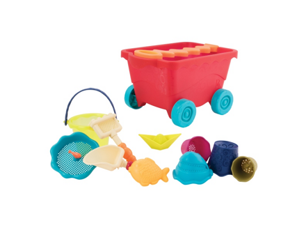 B-Toys Vozík s hračkami na piesok červený