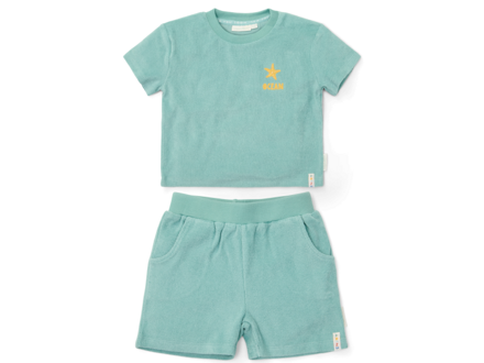 Little Dutch Tričko a kraťasy Seashells / Stripes Surf Blue vel. 86/92