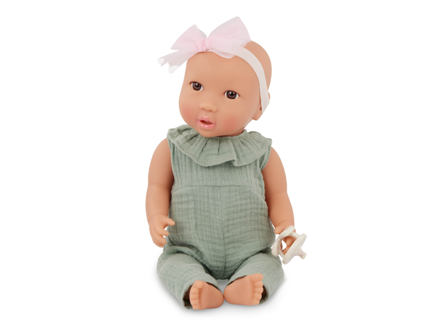 LullaBaby Bábika 35 cm v overale s čelenkou