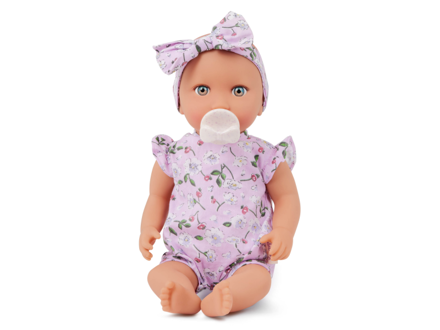 LullaBaby Bábika 35 cm v overale s čelenkou Floral Lila