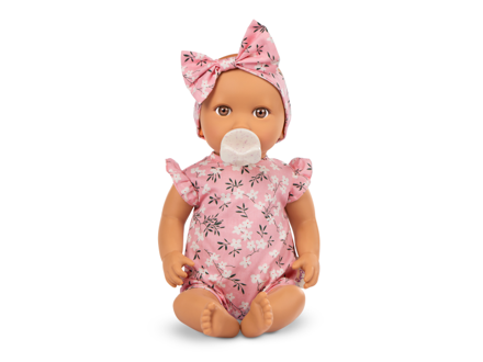 LullaBaby Bábika 35 cm v overale s čelenkou Floral Pink