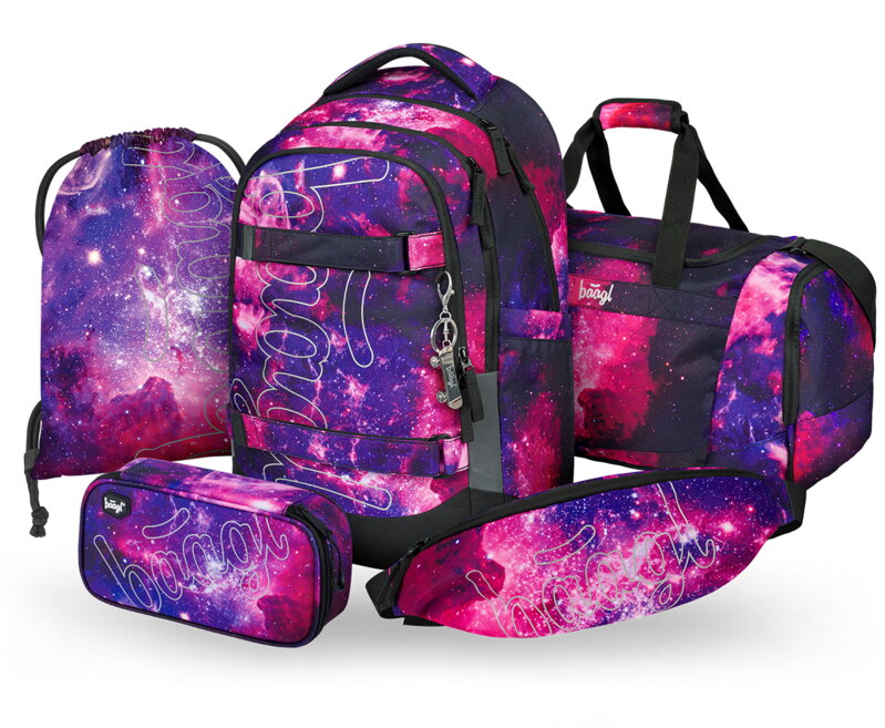 BAAGL SADA 5 Skate Max Galaxy: batoh, peračník, vrecko, športová taška, ľadvinka BAAGL SADA 5 Skate Max Galaxy: batoh, peračník, vrecko, športová taška, ľadvinka