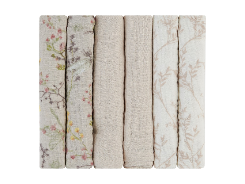 KikkaBoo Plienky mušelínové 30x30 cm 6ks Secret Garden Beige KikkaBoo Plienky mušelínové 30x30 cm 6ks Secret Garden Beige