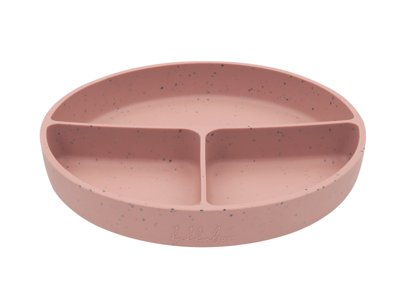 KikkaBoo Talíř dělený s přísavkou Platinum Silicone Blush
