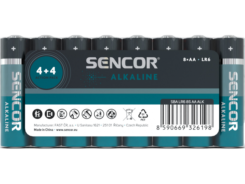 Sencor Alkalické batérie AA 8 ks