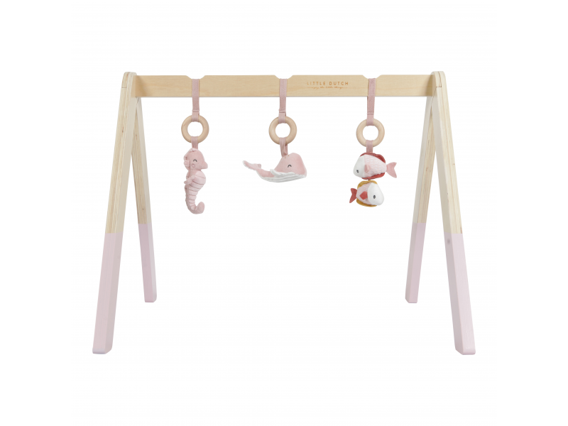 Little Dutch Drevená hrazdička+3 zvieratká OCEAN pink
