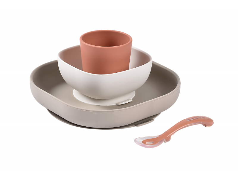 Beaba Jedálenská sada silikónová 4-dielna Terracotta Beaba Jedálenská sada silikónová 4-dielna Terracotta