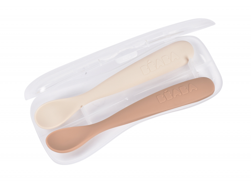 Beaba Prvé lyžičky silikónové 2 ks s puzdrom Clay Praline Beaba Prvé lyžičky silikónové 2 ks s puzdrom Clay Praline