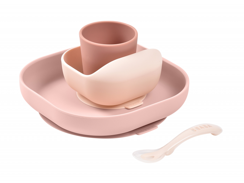 Beaba Jedálenská sada silikónová 4-dielna Cotton Candy