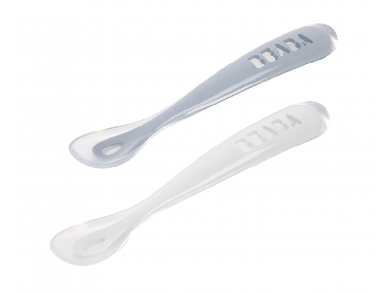 Beaba Prvé lyžičky silikónové 2 ks s puzdrom Pebble / Cloud Blue