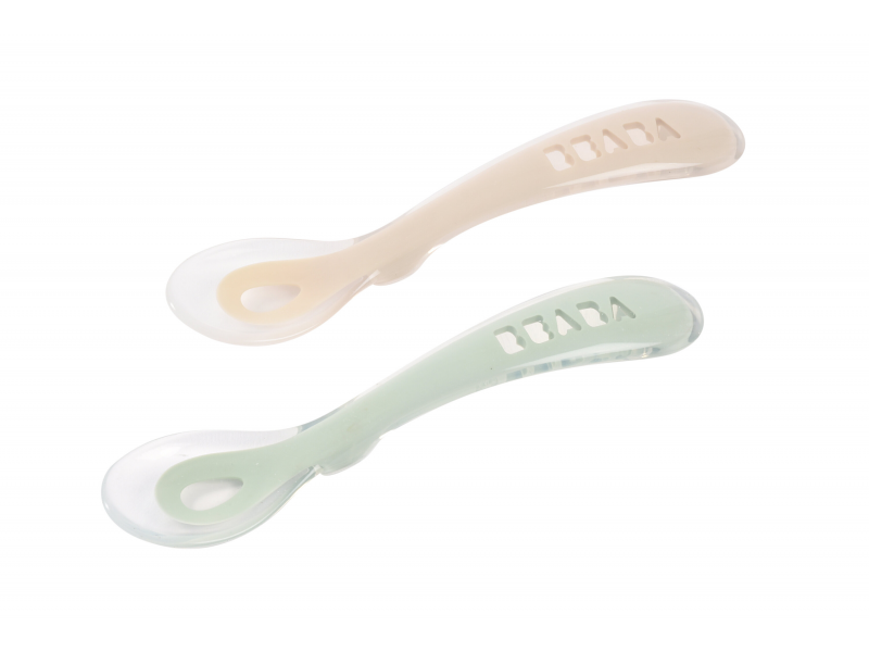 Beaba Lyžičky silikónové 2 ks s puzdrom Clay / Miestami Green