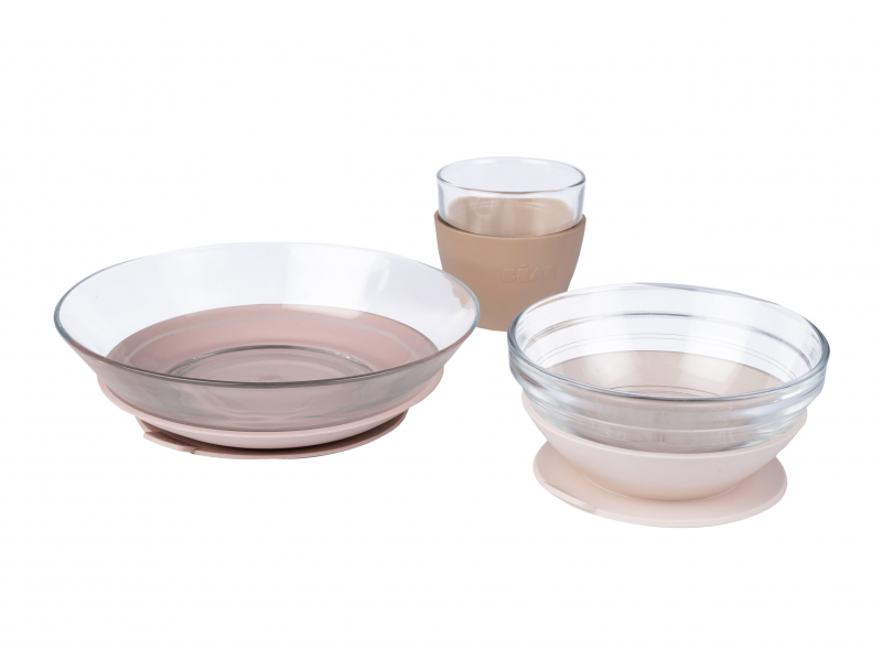 Beaba Jedálenská sada sklenená s prísavkami Cotton Candy